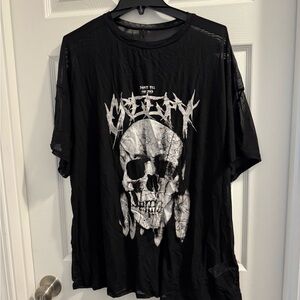 Mesh Black Graphic Skull T-Shirt